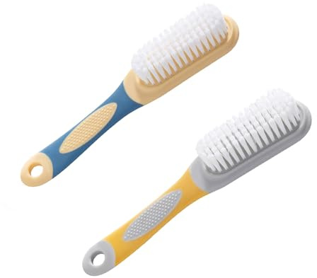 Bojueshaw 2pcs Long Handle Soft Bristle Shoe Cleaning Brush,Multi-Purpose Shoe Scrubber for Boots,Clothes,Cookware(Blue&Orange)