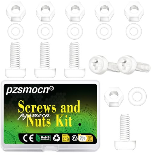Pzsmocn 300 Pièces/100 Ensembles M3*15 mm en Plastique Nylon Blanc Croix Tête Ronde Vis Écrou Hexagonal Combinaison Kit avec Rondelle Isolante Taille Standard, pour Bricolage, Assemblage Électronique.