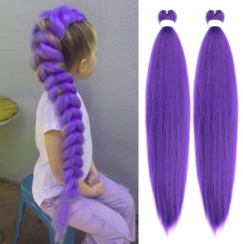 2PCS Rajout Cheveux Tresses Violet, 76CM Extension Cheveux Violet, Long Purple Braiding Hair, Pre Stretched Synthetic Braiding, Pour Bals Masqués, Cosplay, Scène, Jeux De Rôle, Halloween, Noël