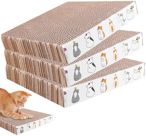 3 Stück Kratzbrett Katze, 21 * 21 * 3.3cm Kratzbretter Katze aus Recycelbar Hochwertiger Wellkarton, Doppelseitige Kratzpappe für Cat, Robuster Katzen Kratzbrett zur Krallenpflege