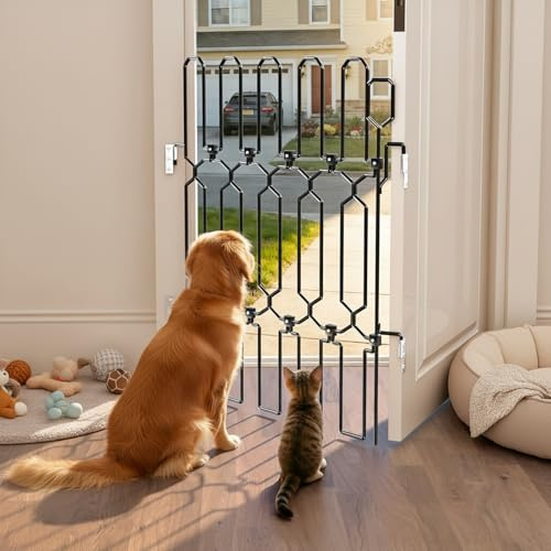 SNUOWU Retractable Metal Dog Gate for Front Doors & RVs, 25.4 Wide 30.7 Tall Bite-Proof Pet Dog Barrier, Space-Saving Wall-Mounted Front Door Gate for Indoor Use