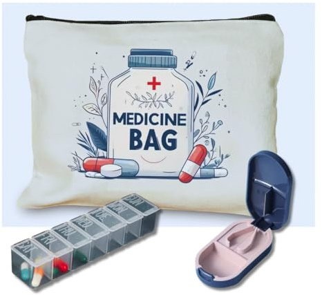 Pastillero con Dispensador y Partidor de Pastillas, Organizador de Medicamentos con neceser para medicamentos