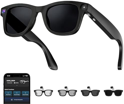 AI Smart Glasses with Camera, 8MP HD Camera Glasses for Men, Recording Glasses with Voice Assistant,Open-Ear Audio and Real-Time Translation,Video Recording Sunglasses for Life & Work(Electrochromic)