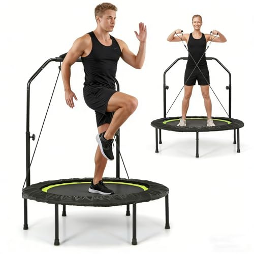 LIFEZEAL Ø101cm Faltbares Fitnesstrampolin, Trampolin mit verstellbaren Höhe, Springer mit Verstellbarer Griff, Rebounder für Erwachsene & Kinder, Belastung 150 kg