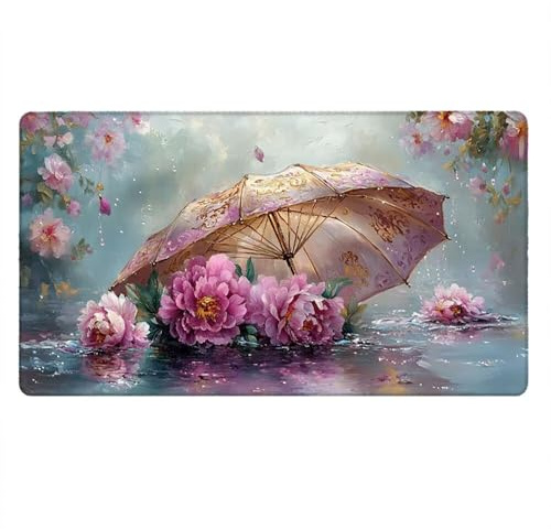 Tappetino Mouse Gaming XXL, 2000x1000x3mm Grande Tappetino Scrivania Cuciti Base in Gomma, Mouse Pad Impermeabile Antiscivolo, Desktop Migliora Precisione Velocità (Ombrello Fiori Di Peonia) xR7-913