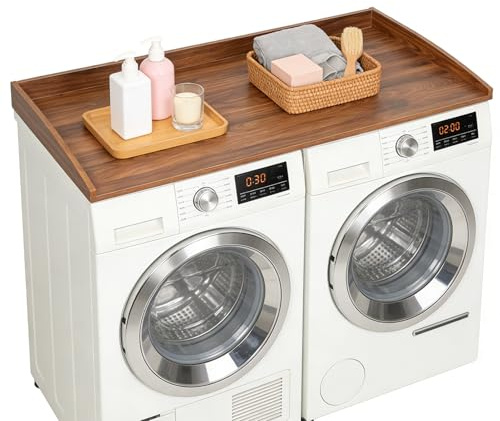 Plan de Travail Machine à Laver et Seche Linge 120 × 60, Plan de Travail Buanderie Bois, Planche Machine a Laver, Washer Dryer Countertop, Imperméable et Montage Rapide, Jusqu'à 50 kg (Noyer)