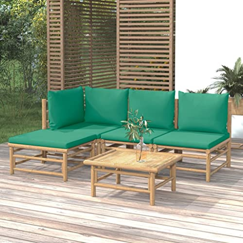 KKHOMEI Lounge Set Bambus, Ecklounge Outdoor, Gartenmöbel Set mit Kissen, Terrassenmöbel außen, Balkon Lounge, Loungemöbel Set für Balkon, Garten, Grünen