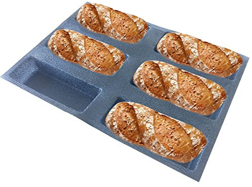 Bluedrop Silicone Bread Forms Square Shape Bread Molds Non Stick Bakery Trays Silicone Coated Fiber Glass 6 Caves Rectangle Moulds