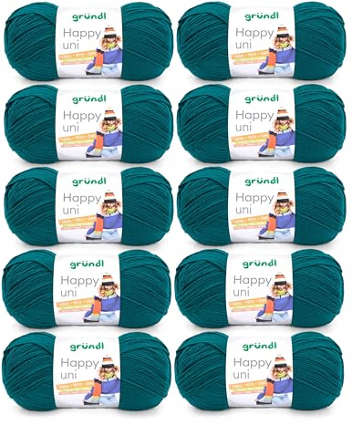 Gründl Wolle Happy uni Garn zum Stricken 10 Knäuel 100 g, petrol | Garn zum Häkeln - Strickgarn - Häkelgarn - Weich und hautfreundlich - 100 % Polyacryl 100 g / 250 m - Nadelstärke 4 5
