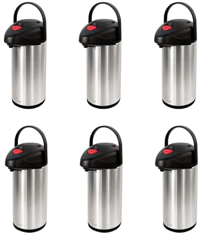 5L 5000ml Air-pot Flask Hot Cold Stainless Steel Pump Action Vacuum Flasks Tea Coffee Drinks (Set of 6 Airpot)