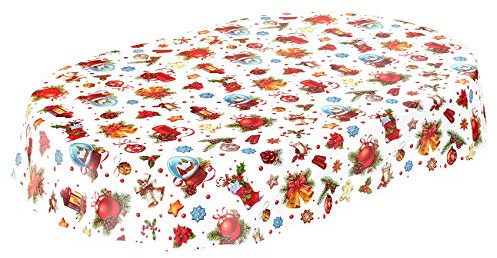 ANRO Wachstuchtischdecke Wachstuch Wachstischdecke Tischdecke Weihnachten Weihnachtskugeln Fest Feier Oval 180x140cm