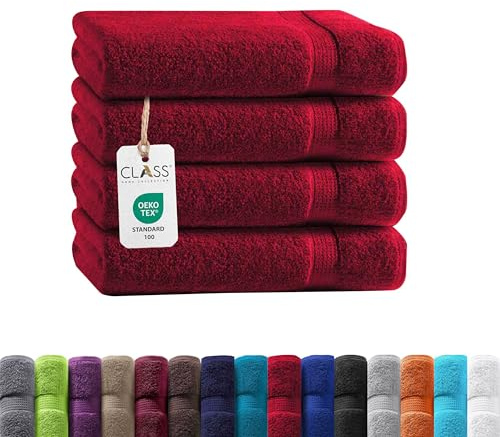 Class Home Collection Frottee Handtücher 50x100 cm – 4er Set Handtuch – Besonders weiche & saugfähige Handtücher aus 100% Baumwolle mit Aufhänger – Rot