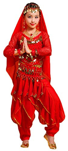 Mädchen/Damen Bauchtanz Kleidung Tanzkleid Tanz Hosenanzug Rot 150-175CM