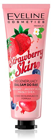 Eveline Cosmetics Strawberry Skin Regenerating Hand Balm - Strawberry Scented, Deeply Moisturizing & Nourishing Formula with Acai Berry & Pomegranate Extracts, Vegan, 50ml