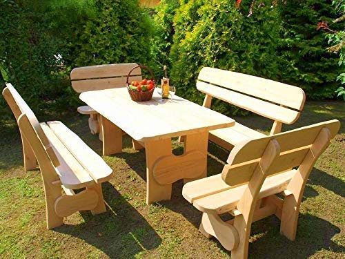 Sitzgruppe Horrido - 3 teilig I 90cm - 240cm I Bank und Tisch aus massiver Eiche | Made in Germany | Gartenmöbel