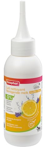 Beaphar – Lait Nettoyant Oreilles Éco-certifié pour Chien et Chat – Contient de l'Aloe Vera et des huiles essentielles de Citron et Lavandin Bio – pH Neutre – Prêt à l'emploi – 100 ML