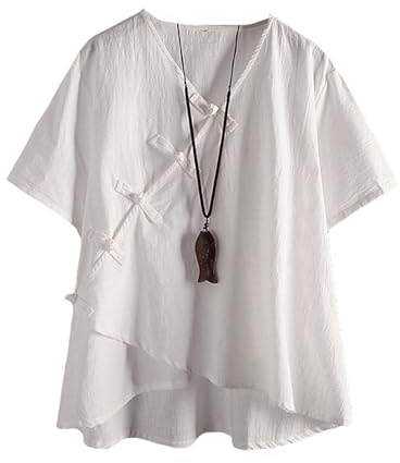 FTCayanz Donna Camicetta Manica Corta T-Shirt Cotone Scollo a V Tunica Tops Bianca XL