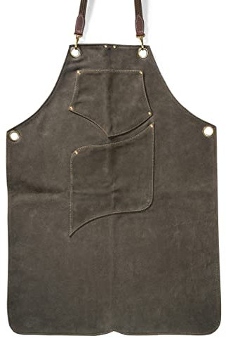 Angus Stoke Tablier en cuir de qualité supérieure - Tablier de barbecue en cuir véritable - Style vintage - Pour barbecue et cuisine - Archie, vert foncé, S-M
