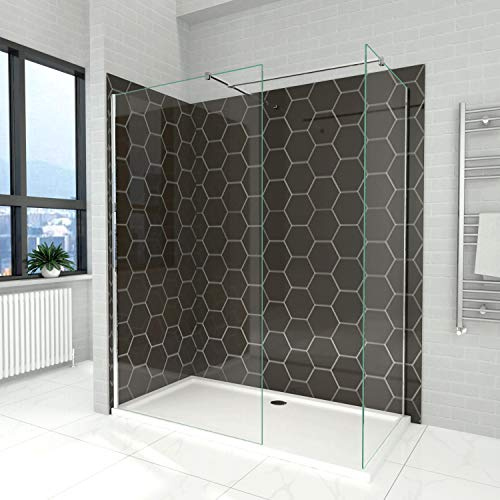 ELEGANT 2 Pieces Walk in Shower Screen Wet Room Shower Enclosure 1850mm Height 6mm Tempered Glass with Support Bar 700x760mm