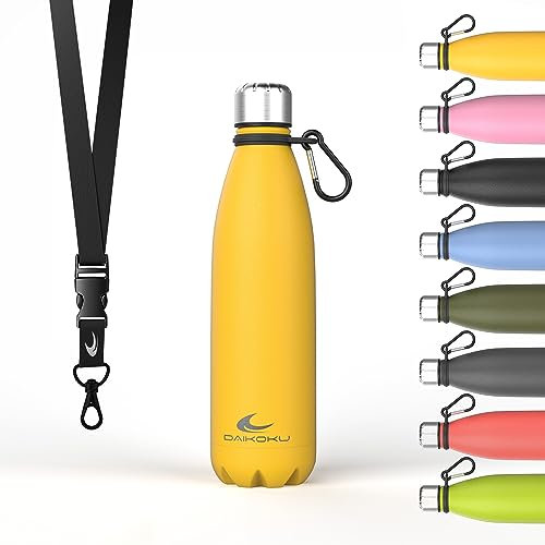 Daikoku Gourde Isotherme - 500ml - Bouteille Isotherme en Acier Inoxydable sans BPA - 24h Froid & 12h Chaud - Double Paroi - Pour le Bureau, Sport, Voyages, L'école - Jaune
