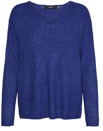 Vero Moda Women's VMCREWLEFILE LS V-Neck Blouse NOOS Pullover Sweater, Surf The Web/Detail:Melange, XS