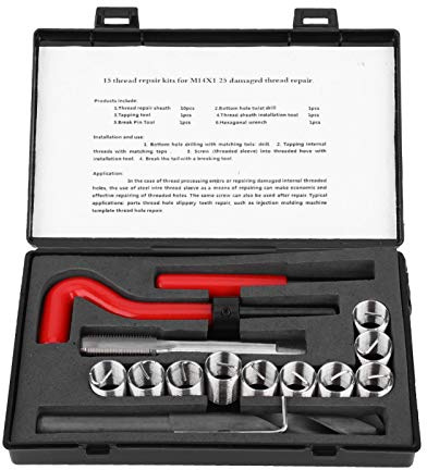 Kit d'outils de réparation de filetage, M14x1.25 outil d'insertion de filetage hélicoïdal en acier inoxydable clé à perceuse torsadée insert fileté pour voiture 15 pièces