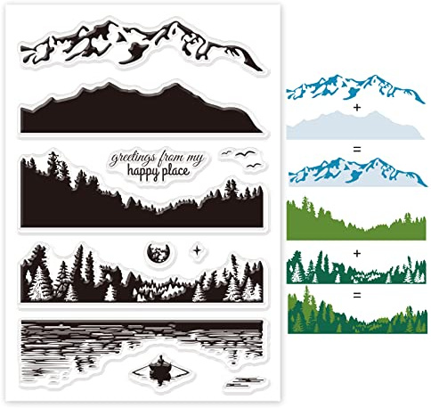 GLOBLELAND Silikonstempel Berg Klare Stempel Berg und See Transparentes Stempel Siegel Clear Stamps für Kartenherstellung und DIY Scrapbooking Dekor