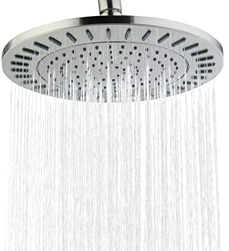 BRIGHT SHOWERS Rain Shower Head, 9 Inch High Pressure Waterfall Showerhead with Adjustable Angle and Anti-clogging Silicone Nozzles, Luxury Bathroom Overhead Shower, Brushed Nickel