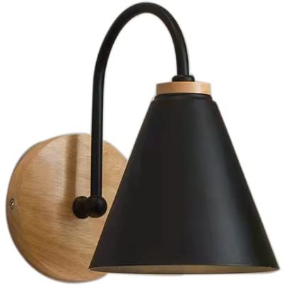 HANHJ Indoor Wall Sconce Battery Operated Light 1 Pack,Wireless Sconces Lights with Remote,Modern Metal Lamp Fixture Decor for No Wire Bedroom Restaurants Loft Kids Reading Room, Black+wood