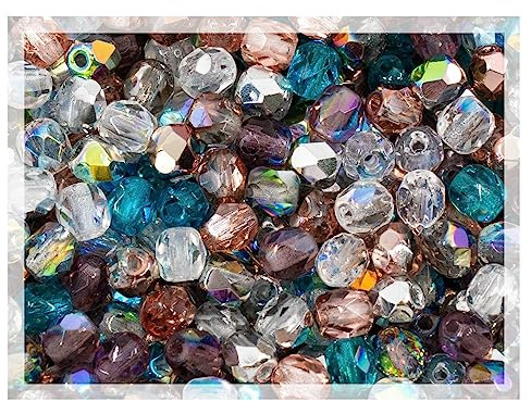 ca 600 pcs (50g) Faceted Fire Polished Round Glass Beads 4mm (0.16in), Czech Republic Bohemian Glass Transparent Mix