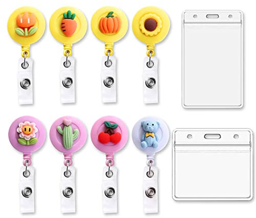 Ausweishalter Ausziehbar, 8 Stücke Schlüsselband Ausziehbar mit Ausweishalter, Niedlicher Einziehbarer Ausweishalter ID Kartenhalter mit Retractable Badge Reel für Büros Schulen Fabriken