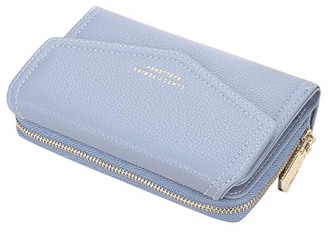 SUNAVY Geldbörse Damen Mittelgroß mit Münzfach, Geldbeutel Damen Mittelgroß Viele Fächer mit 10 Kartenfächer, Kleines Portemonnaie Damen Leder (Blau)