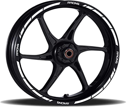 Set Adesivi Cerchioni Moto compatibile con R1 R6 YZF R125 R-125 completo per 2 Ruote 17'' Pollici Strisce Cerchi scegli colore cod.RT001 (010 Bianco)