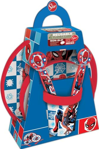 Marvel Set gruau 5 pièces rouge et bleu en plastique Spiderman assiettes en verre couverts