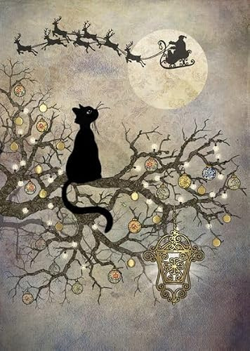 Bug Art Weihnachtskarten, 8 Stück, schwarze Katze und Vollmond, geprägt mit Foliendetails, umweltfreundlich und recycelbar