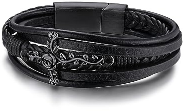 GoldChic Herrenarmband Lederband Hip Hop Kreuz Lederarmbänder Schwarz 23cm lang Wickelarmband Armkette mit Magnetverschluss