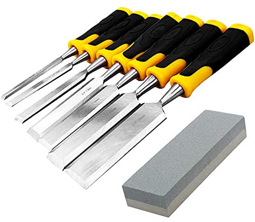 Ensembles de Ciseaux à Graver, Ensemble de 7 Ciseaux à Bois en Acier au Chrome-Vanadium, Ensemble d'outils de ciseau à Main pour la Sculpture sur Bois avec Pierre à aiguiser pour la Sculpture sur