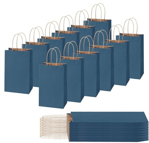 30 Stück Geschenktüten Kindergeburtstag Kleine Papiertüten mit Henkel,Dunkelblau Krafttaschen Tüten 21x15x8cm,Gift Bag Party Taschen für Hochzeiten, Geburtstag,Verpackungen,DIY,Weihnachten,Süßigkeiten