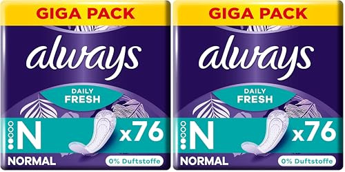 Always Daily Fresh Slipeinlagen Damen Normal (76 Binden), Gigapack, ohne Duft (Packung mit 2)