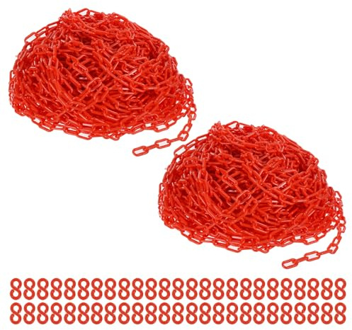 PATIKIL Cadenas de Plástico 400 Pies de Cadenas de Seguridad Cadenas de Plástico Rojas de 0.24/6mm de Altura con 50 Ganchos de Plástico Rojos para Barreras