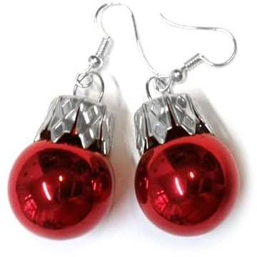 Miniblings Weihnachtsbaumkugeln Weihnachtsbaumkugel rot glänzend versilbert | Ohrschmuck, sorgfältig in Berlin gefertigt, mit Christbaumkugel und Baumkugeln