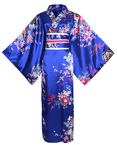 Kimono sexy da donna, abito lungo con motivo floreale, abito tradizionale giapponese Yukata, 1# Blu, L