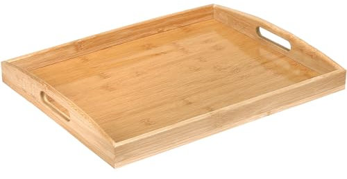 Bambus Serviertablett mit Griffen, Holz Tablett Küchentablett Servierplatte Frühstückstablett für Frühstück, Tee, Couchtisch, Küchen Deko Bett (50 x 35 x 5 cm)