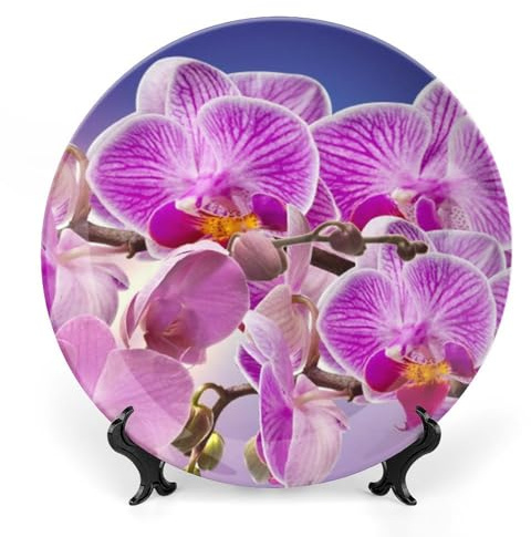 Orchids Flowers Decorative Plate for Wall Ceramic Home Wobble-Plate with Display Stand Table Decor Ornament Dinner Plate Dessert Dish Holiday Christmas Decoration 8