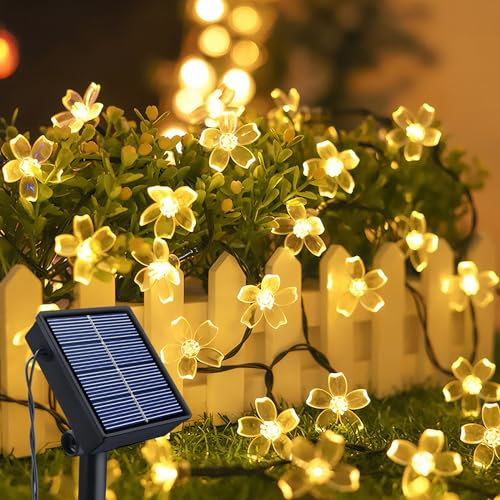 Ninonly Catena Luminosa Solare, 14m 120 LED Luci Fiori di Ciliegio Esterno, 8 Modalità Luce Solare Impermeabili, Luci Fiore Decorazione per Giardino Feste Matrimoni Cortile Natale