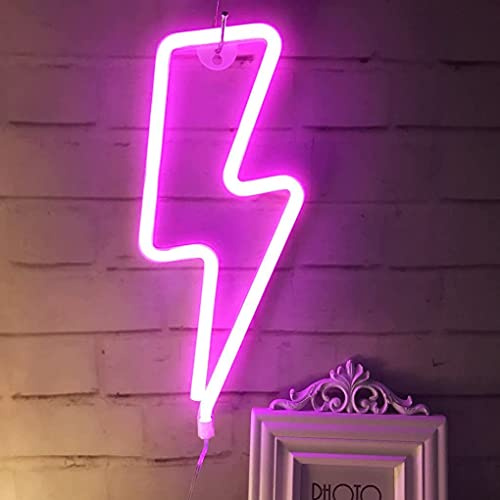 JEMESI Lightning Neon Lights, LED Sign Wall Decor, Pink Neon Lights Powered by USB,Gamer Gifts for Party, Bedroom, Party Supplies