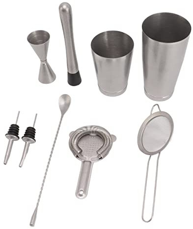 aqxreight Kit de Barman de Acero Inoxidable, Juego de Herramientas de Coctelera Boston para Preservación de Buena Temperatura, Barra Esencial para Uso Doméstico y Profesional (Type C)