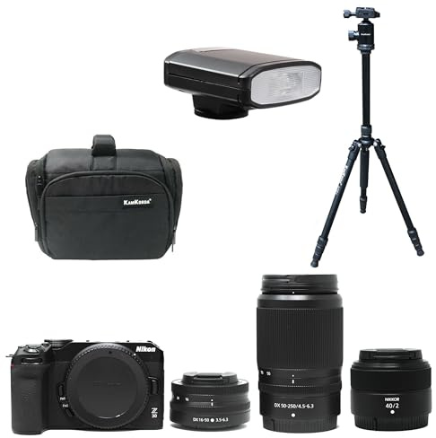 KamKorda Camera Bag + Flash + Tripod + Z30 Mirrorless Camera + Z 16-50mm, 50-250mm and 40mm lenses, 20.9MP DX-Format CMOS Sensor, Vlogging-Optimized Design, Face Detection + 2 Year Warranty