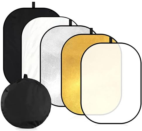 24x36/60x90cm Photography Light Reflector, 5-in-1 Collapsible Oval Multi Disc Diffuser with Carrying Bag-Gold, Silver, Black, White, Translucent for Studio Outdoor Lighting (24x36inch)