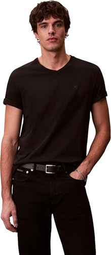 Calvin Klein Camiseta de Manga Corta Hombre Smooth Solid tee con Cuello de Pico, Negro (Black), XL